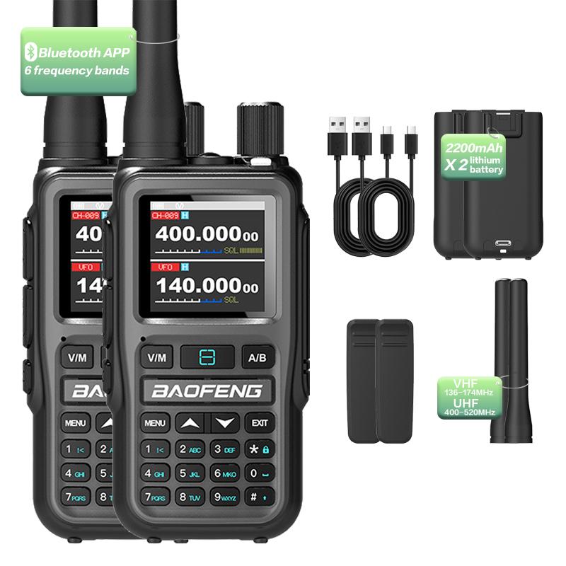 Двойной комплект мини-раций Baofeng UV-5R 5 Вт | Синхронизация каналов по Bluetooth + Отчеты о штормах NOAA | Перезаряжаемые Type-C для чрезвычайных ситуаций