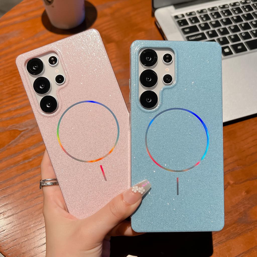 Simple and Suitable for Samsung S25ultra Mobile Phone Case Thin Circle Colorful Magnetic Absorbing S24FE Flash Powder S23 Protection Case
