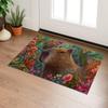 Spooky Gothic Black Cat Indoor Door Mat, Welcome  Non-Woven Haunted Red Moon Cats Floor Mat, Non-Slip Doormat Rug for Front Door