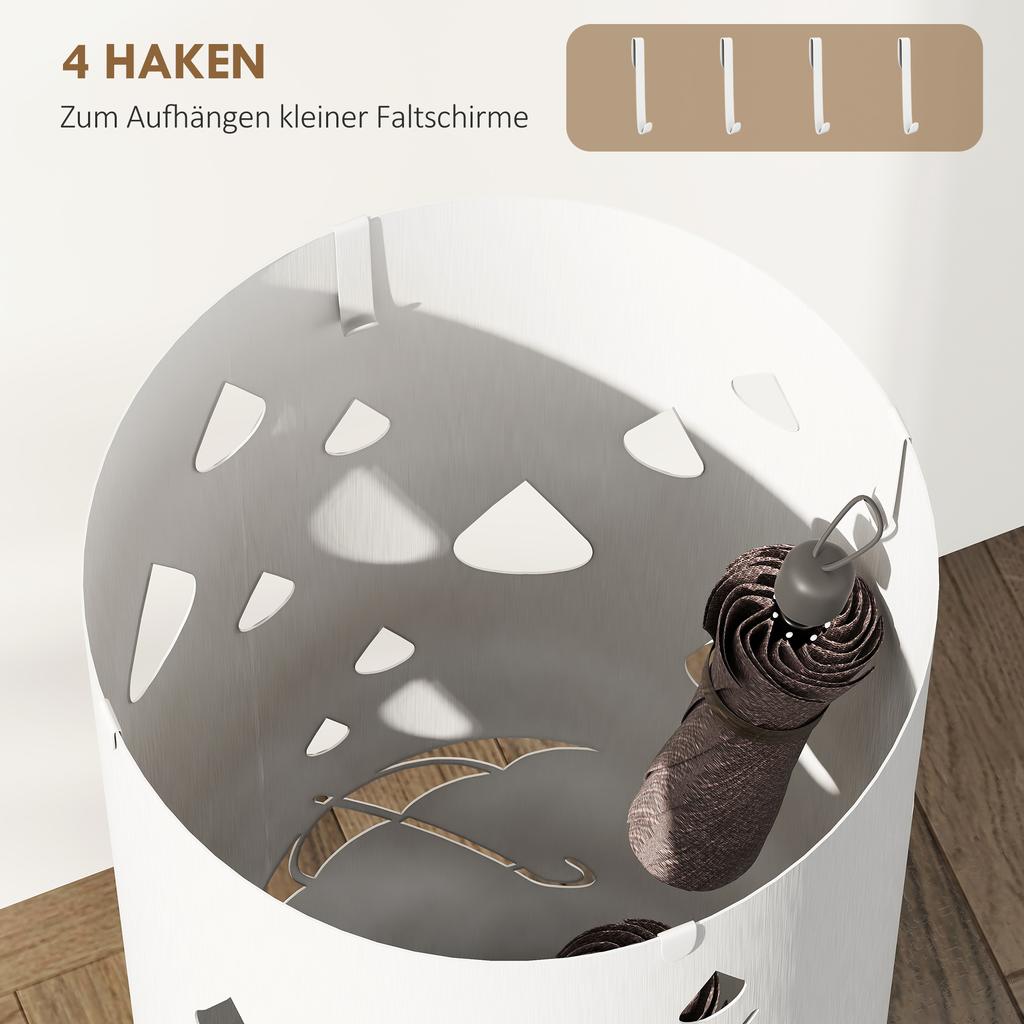 Umbrella Stand, Steel, Column Shape, Removable Floor Tray, diameter 17 x 41H cm, White