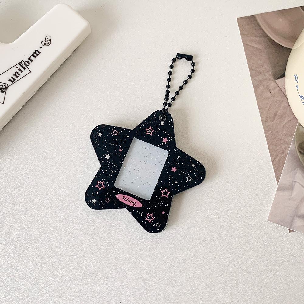 Glitter Star Card Holder with Keychain Acrylic 1-Inch Photocard Holder ID Card Case Student Kpop Idol Photo Card Bag Key Chain
