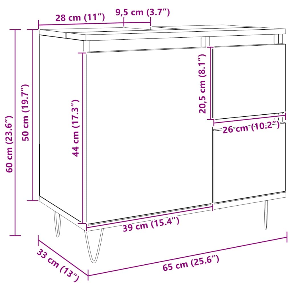 Artisan Oak Washbasin Cabinet 65 x 33 x 60 cm Particleboard