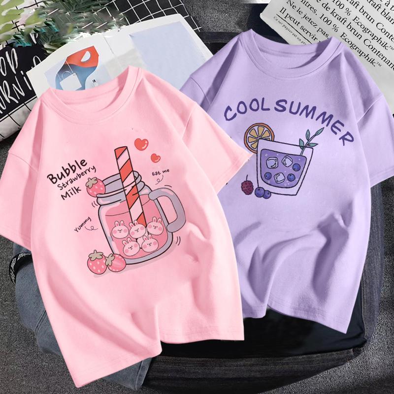 Kids Girl T Shirt Summer Baby Cold Drink Tops Toddler Tees Clothes Children Clothing Cartoon T-shirts Short Sleeve Casual Wear