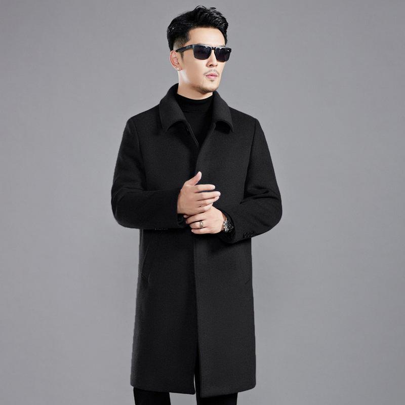 Зимнее пальто из двухстороннего кашемира от известного бренда, мужская куртка средней длины, утепленная подкладка, высококачественное шерстяное шерстяное пальто