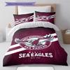 Manly Warringah Sea Eagles Pattern Bedding Set Quilt Cover Pillowcase Home Decor Gift (1 * duvet cover + 2 * pillowcase, without c