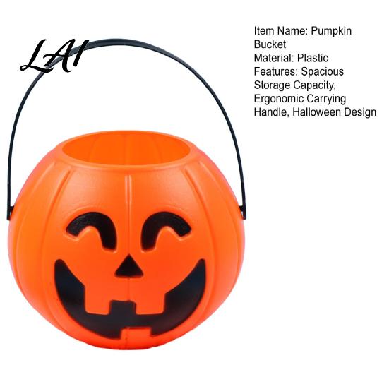 Plastic Candy Holders Halloween Pumpkin Bucket Treat Holder with Handle Trick or Containers Party Favor Storage Container Trick-or-Treat Gift Bag,