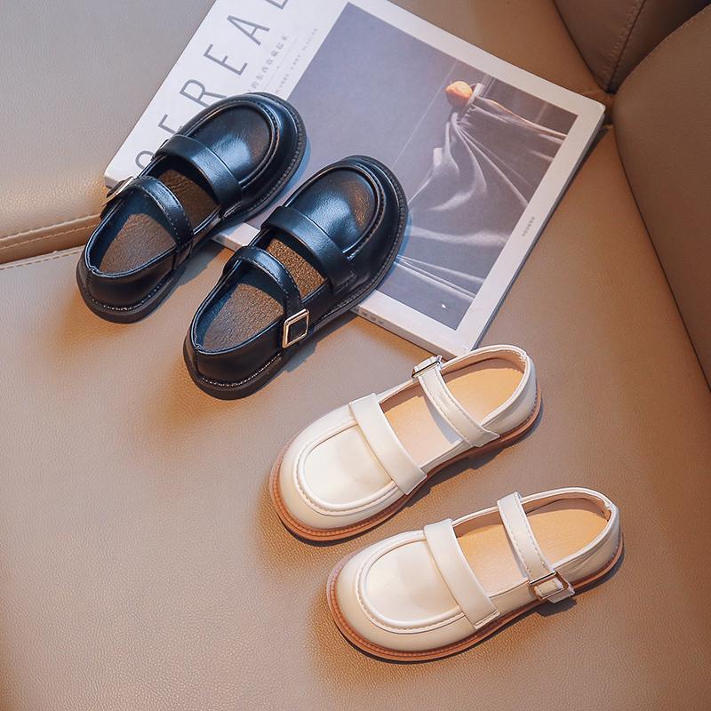 Детские кожаные туфли для девочек, черные, бежевые, на плоской подошве, для школьной вечеринки, свадьбы, модная детская обувь, классика, винтаж, весна 2024 года, новинка