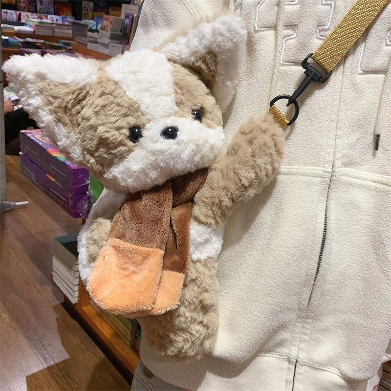 Christmas Kawaii Plush Corgi Scarf Cute Puppy Doll Cartoon Stuffed Animals Backpack Plush Schoolbag Messenger Bag For Gifts