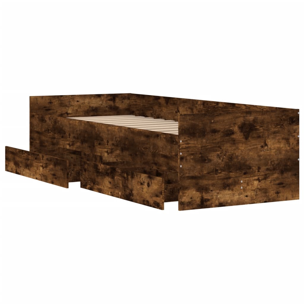 Vidaxl Rama Łóżka Z Szufladami, Przydymiony Dąb, 100X200 Cm