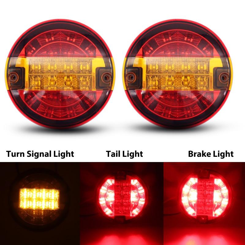 12V-24V 20LED Tail Light Rear Brake Stop Light Turn Signal Lamp Round Hamburger Bulb Fit Car Truck Lorry Van Trailer 3 Functions