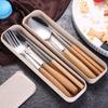 Набор из трех предметов столовой посуды из нержавеющей стали с деревянной ручкой, палочками для еды, вилкой, ложкой, набор столовых приборов для студентов, подарочный набор для путешествий на природе