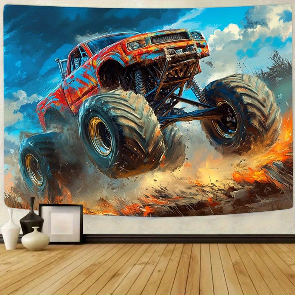 Aurace oversized monster truck background banner, for birthdays, anniversaries, indoor/outdoor use, and party backgrounds