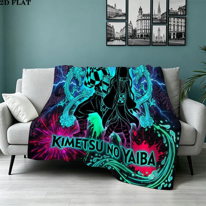 1PC Demon Slayer Patterned Flannel Blanket Suitable For All Seasons For Home Decor Warmth And Comfort Gifts Holiday Present