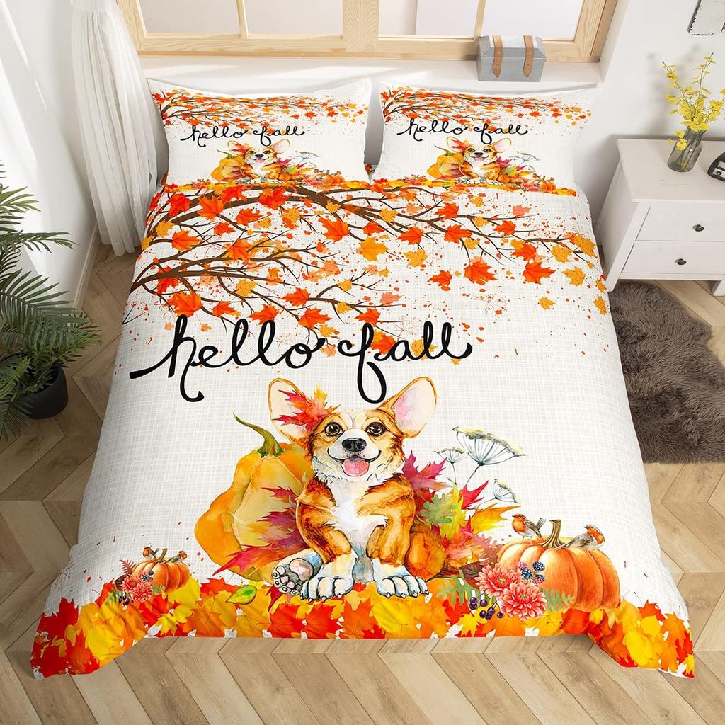Комплект пододеяльника для щенка мопса, корги, сиба-ину, чехол для одеяла с собакой, постельное белье I Love Dogs, комплекты постельного белья с кавайными животными, мультяшные покрывала, полный размер