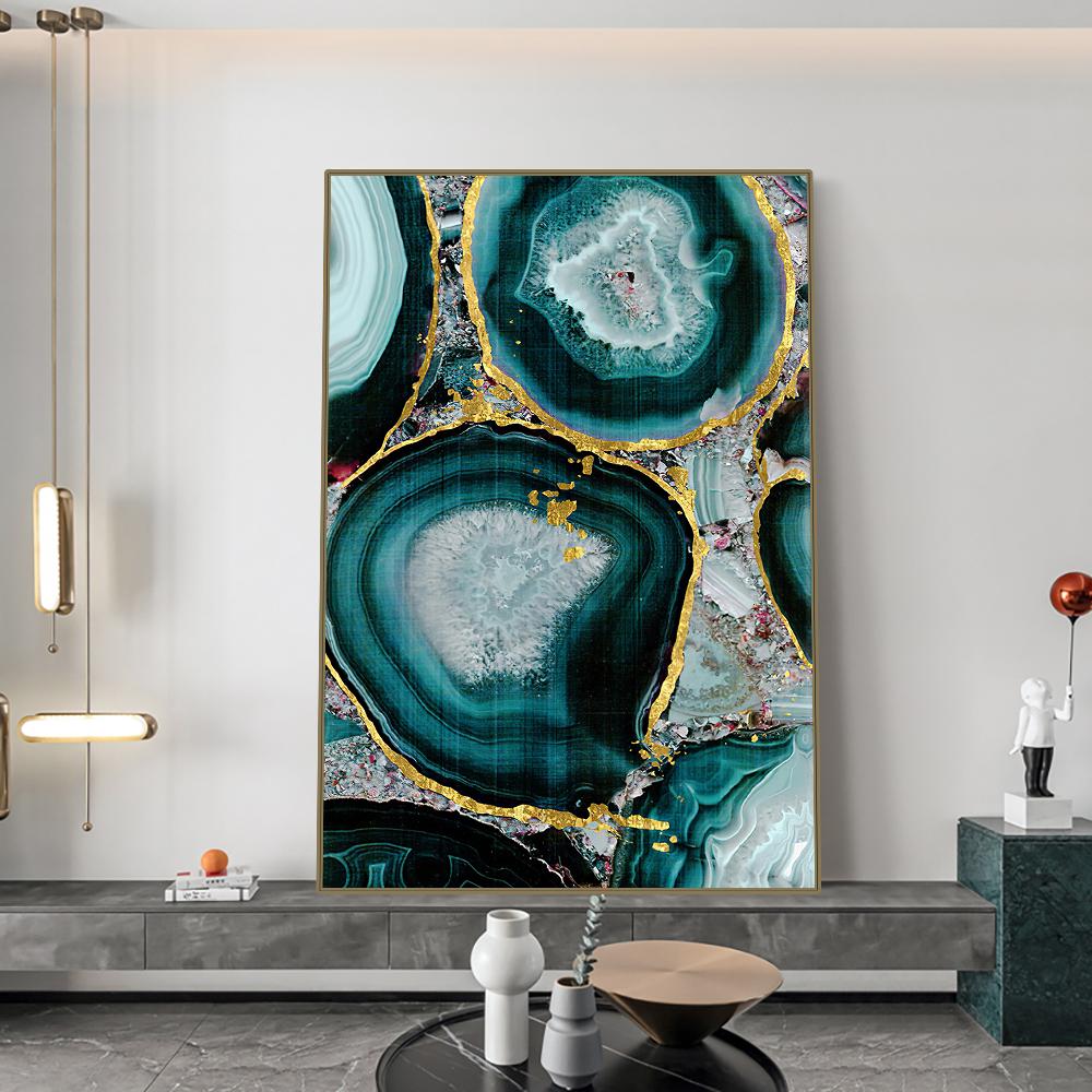 Скандинавская абстрактная зеленая мраморная текстура, настенная живопись на холсте, современная золотая фольга, постер с принтом, картина для украшения гостиной