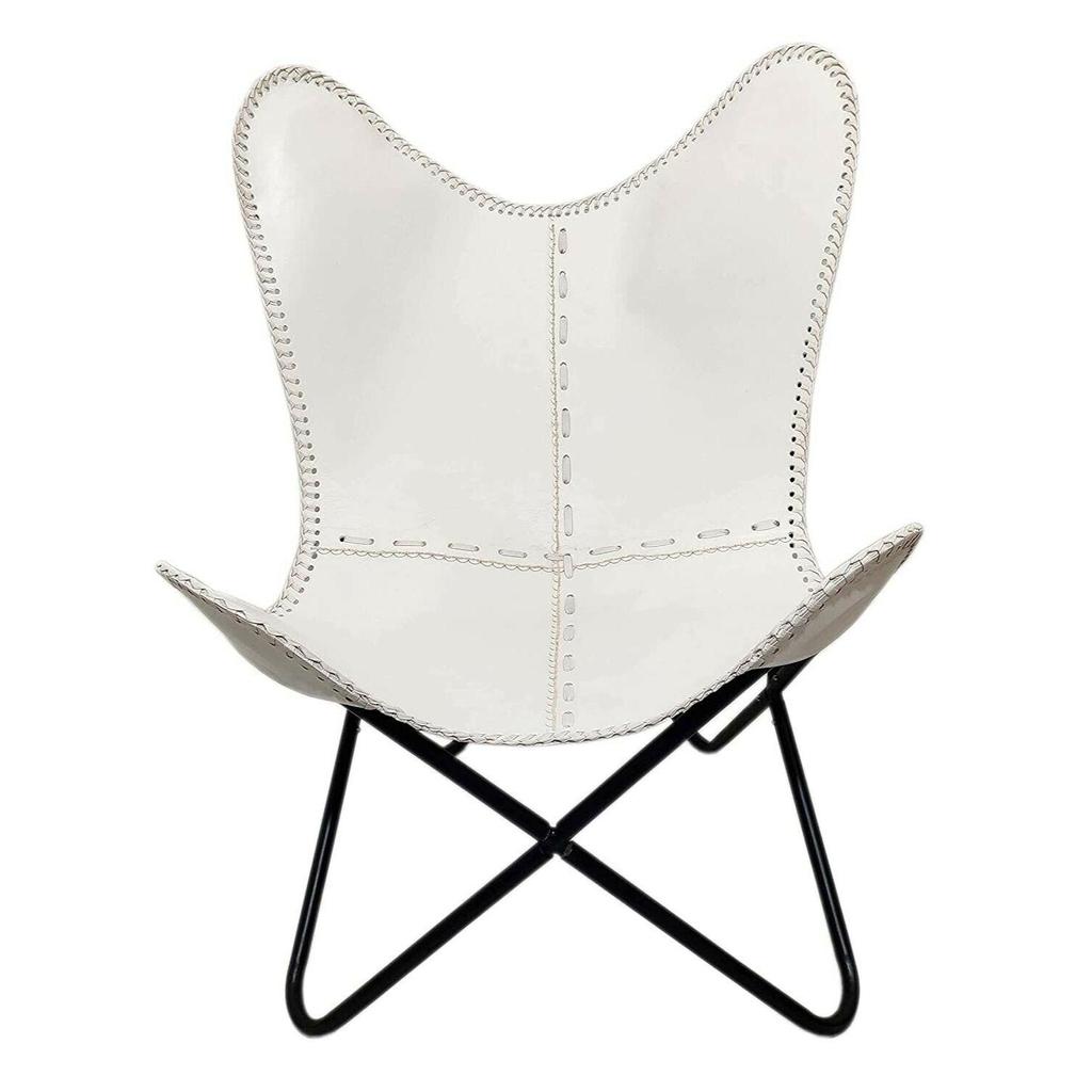 Хандмаде белое кожаное кресло-бабочка с подставкой для ног, складывающееся расслабляющее кресло с акцентом