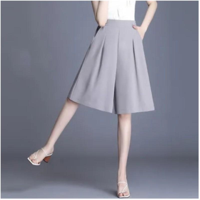 Женские летние драпированные тонкие брюки-кюлоты длиной пять четвертей, однотонные, элегантные, для поездок на работу