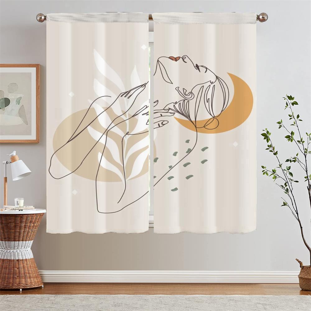 Abstract Line Pattern Kitchen Curtain Tiebacks Bedroom Blackout Curtains for Living Room Window Curtains Salon 2 Pieces Blinds