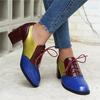 Women's High-heeled Single Shoes Spring and Autumn Retro Brock Carved Thick-heeled Color Matching Large-size Lace-up Low-top Shoes