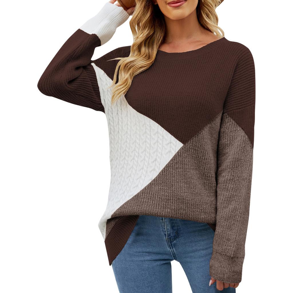 Персонализированный круглый вырез цветной блок женский вязаный свитер свободный пуловер большого размера свитер для женщин