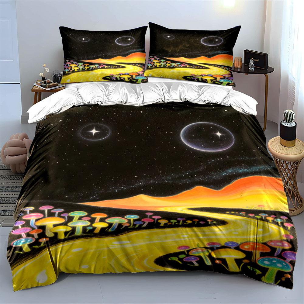 Colorful mushrooms and planets. Bedding sets Duvet cover sets Duvet covers Pillowcases(1 * Duvet Cover 2 * Pillowcases without duvet insert)