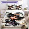 3PC Custom Name Witch's Halloween Fantasy Bedding Set Printed Bedding Set Duvet Cover Closure Includes 1 Duvet Cover & 2 Pillowcases for All Seasons B