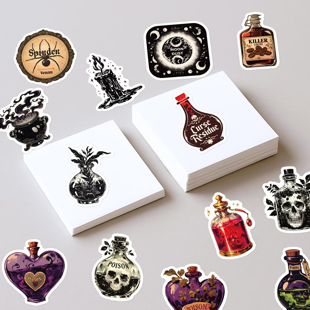 50PCS European Retro Gothic Apothecary Stickers, Creative Graffiti Decals for Laptop, Skateboard & Decoration
