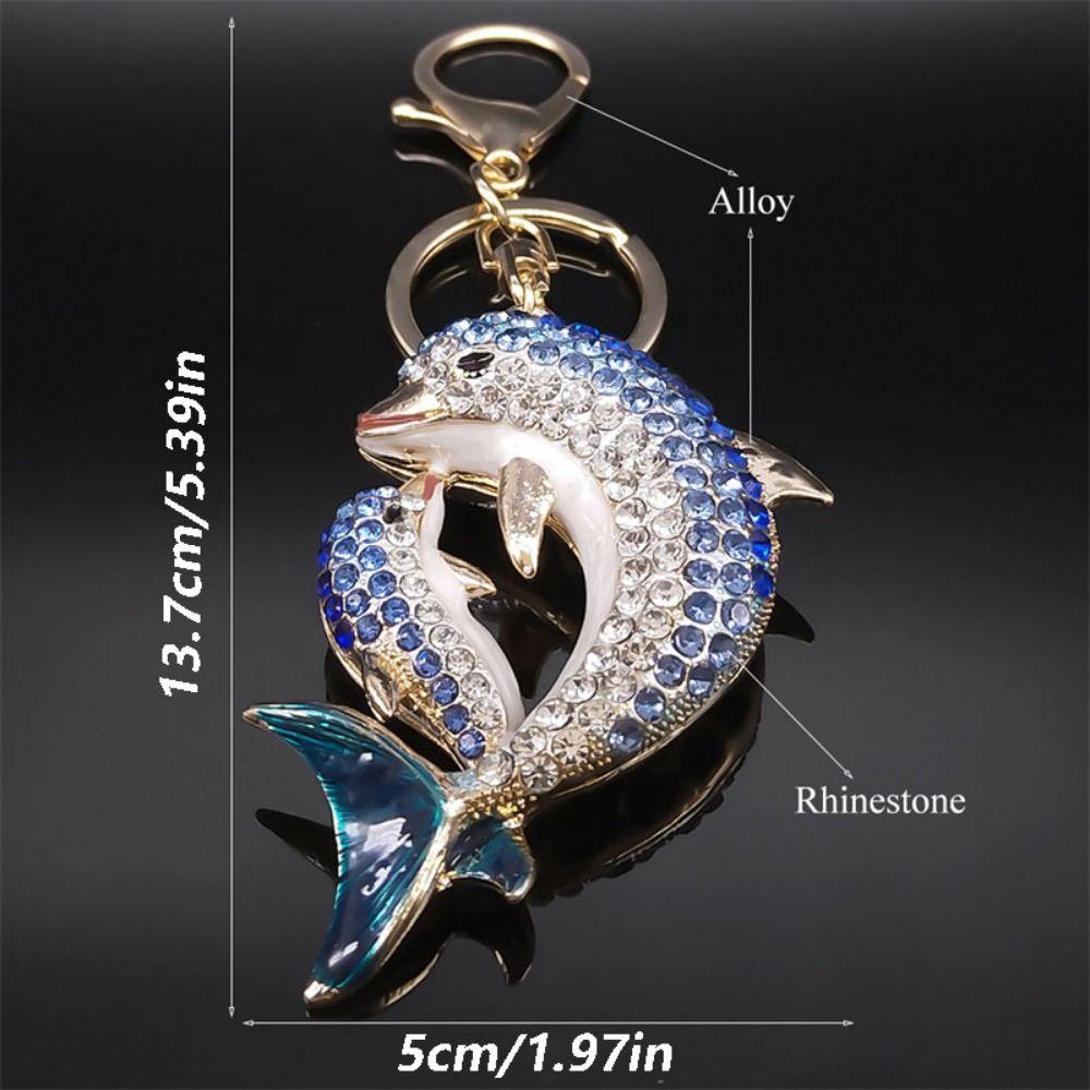 Rhinestone Dolphin Key Ring Metal Cartoon Whale Pendant Gifts for Dolphin Lovers