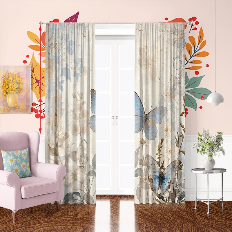 2 шт. - Классическая бабочка - Штора с принтом, материал 100% полиэстер, подходит для штор для спальни и украшения гостиной.