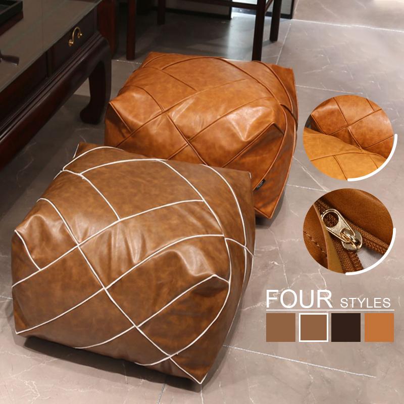 Moroccan PU Leather Pouf Ottoman Futon Footstool Home Tatami Unstuffed Cushion Sofa Bean Bag Ins Living Room Decor Craft