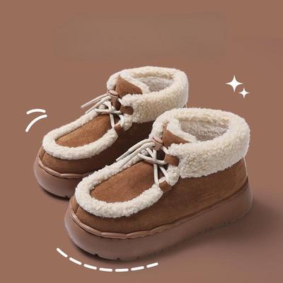 Женские теплые зимние ботинки на платформе, тапочки, домашняя обувь для улицы и дома, зимние полусапожки из искусственной замши, нескользящие короткие ботинки с подкладкой из искусственного меха для женщин