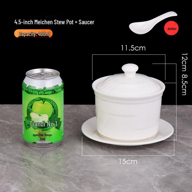 Белый керамический горшок для тушения с крышкой - Китайский суповой и пароварочный горшок в стиле Шасянь, с золотым ободком.