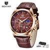 Benyar 5160 Часы Мужские Роскошные Кварцевые Мужские Часы Корпус Rose Gold Модные Мужские Часы Хронограф Водонепроницаемые Спортивные Кожаный Браслет