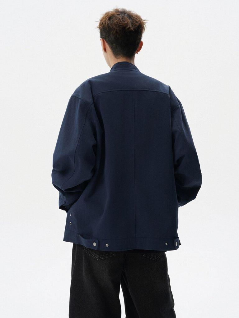 Men's Retro Canvas Patchwork Jacket - American Style Stand-Up Collar Casual Outerwear