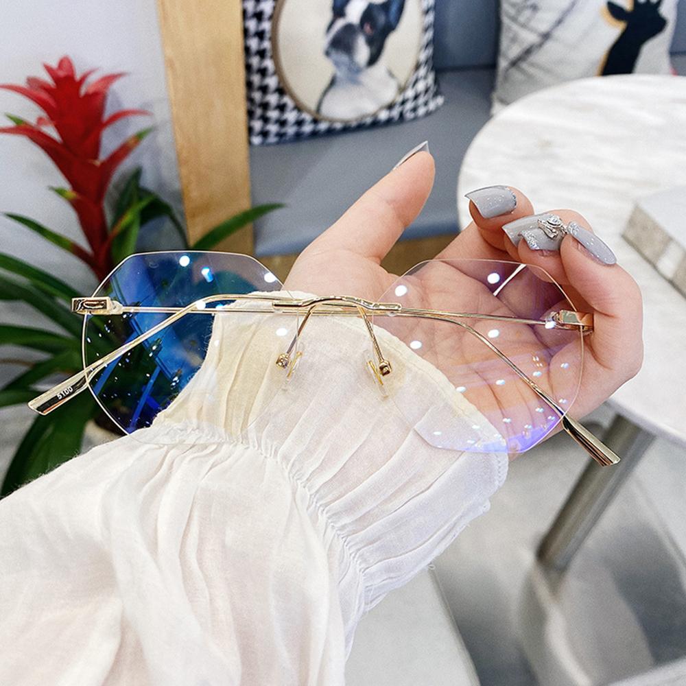 Синие очки без оправы с блокировкой света, женские прозрачные компьютерные очки, многоугольные оптические линзы, мужские очки, очки для очков