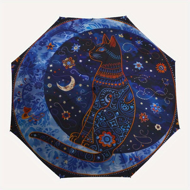 Enchanted Celestial Cat Round Rug: Mystical Night Sky DesignUmbrella, Portable 3-Fold Compact Umbrella for Men & Women Gift