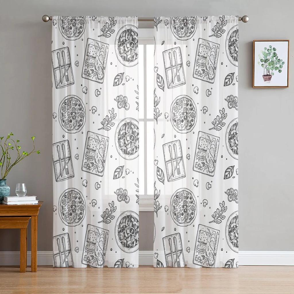 Afternoon Tea Cake Dessert White Window Curtain for Living Room Home Decor Tulle Voile Curtain for Kitchen Bedroom Window