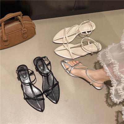 Женские сандалии в римском стиле, модные, с французским острым носком, с тонкими перекрещивающимися серебристыми ремешками, более удобные в носке, легкие, с открытым носком, повседневная уличная обувь