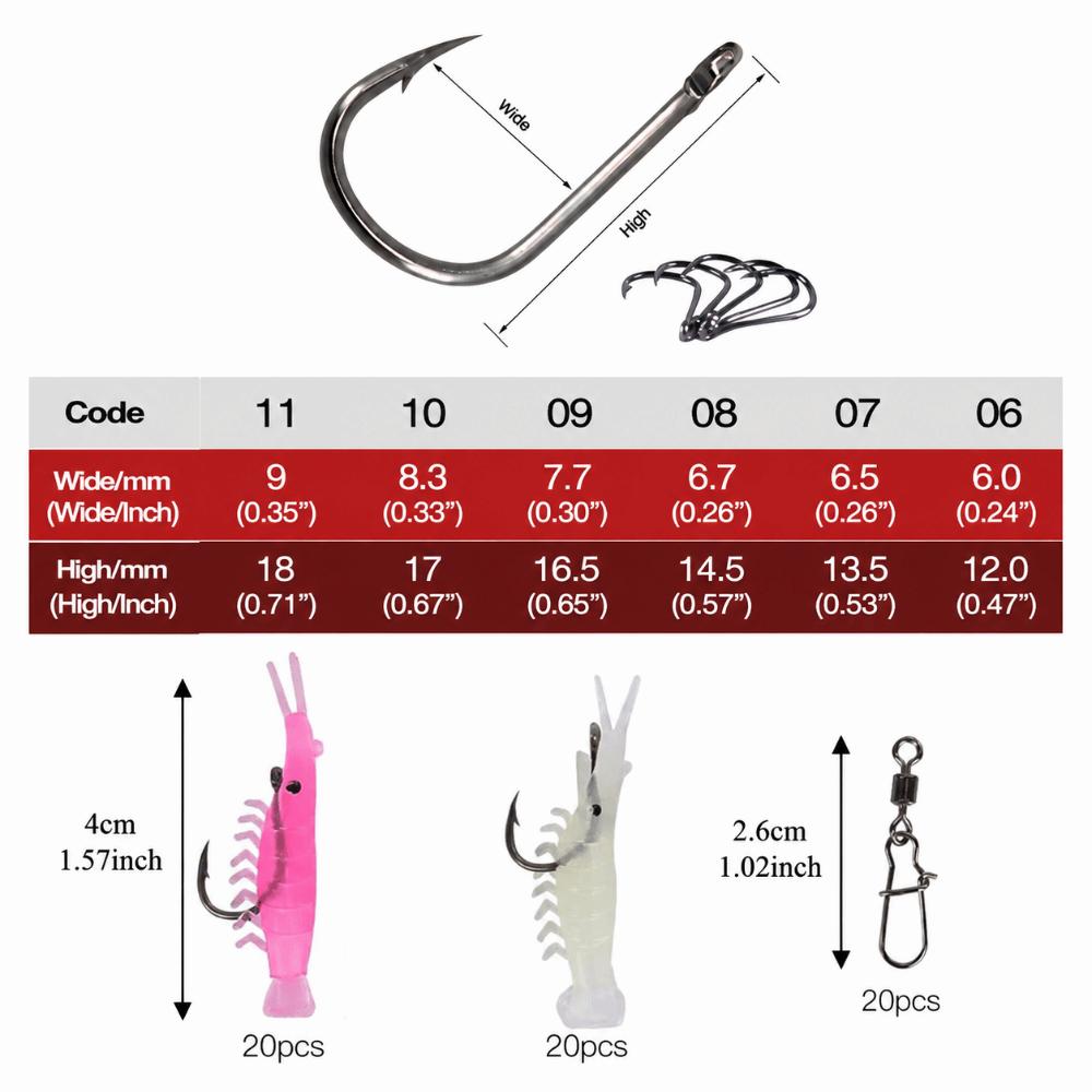 60PCS Soft Shrimp Bait Set with Hook Connector Lures Shrimp Bass Fishing Lures Kit  Sea Fishing