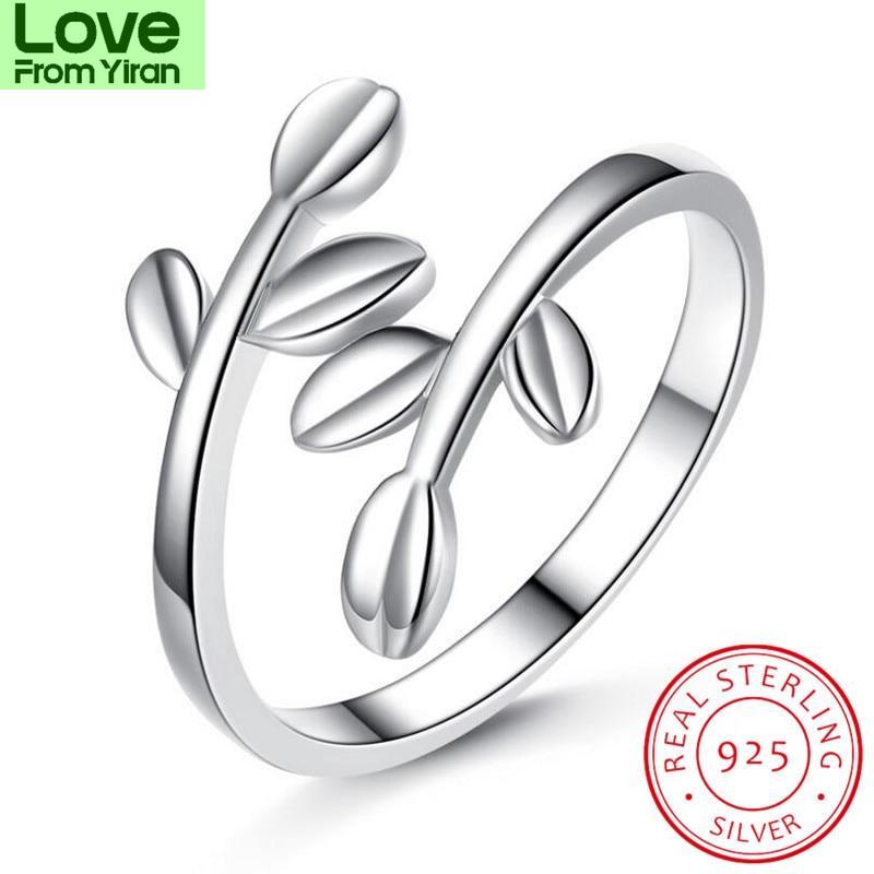 New Fashion 925 Sterling Silver Tree Leaves Olive Maiden Opening Rings For Women Anel Bague Femmev Gift S -R74