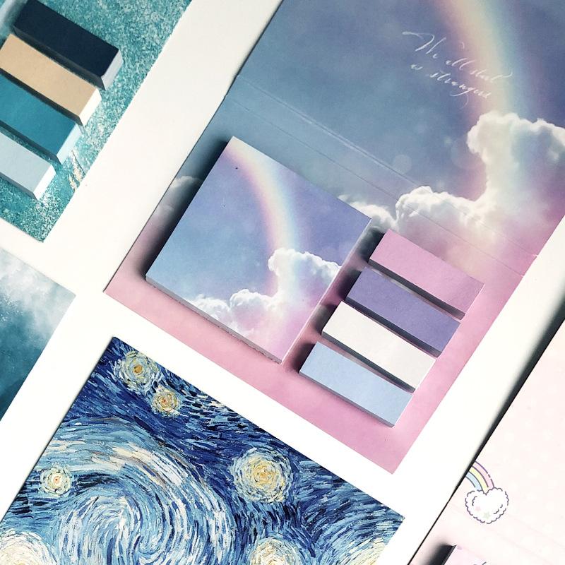 325 Sheets Mat Offset Paper Memo Pad Starry Night Paint Rainbow Cherry Flower Sticky Note Notebook Stickers Office School