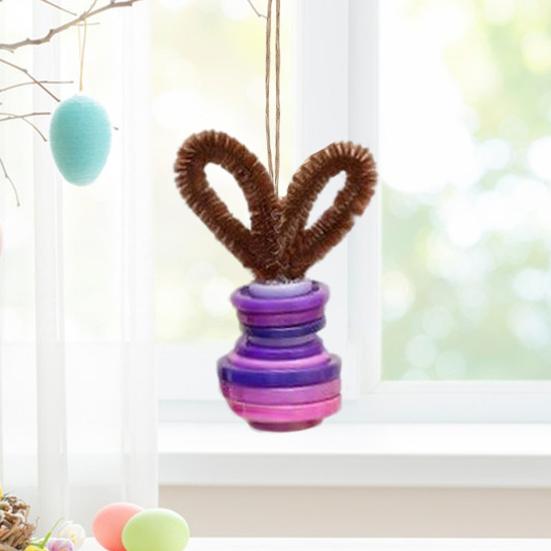Button Easter Bunny Craft Kit DIY Button Bunny Hanging Ornament with Twisting Stick Ears for Easters Basket Stuffer Holiday Party