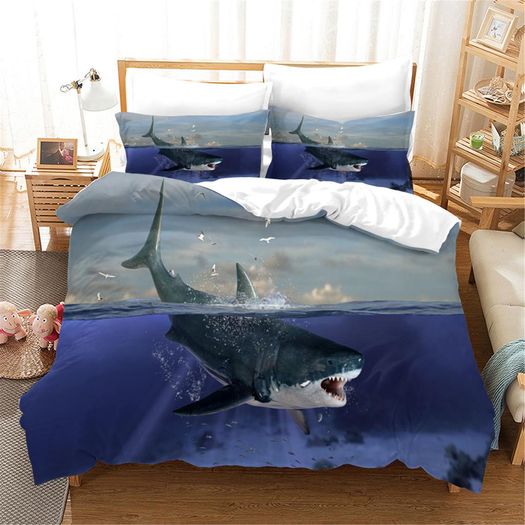 3D Blue Ocean Sharks Duvet Cover With Pillow Cover Bedding Set Single Double Twin Full Queen King Size Bed Set For Bedroom Decor