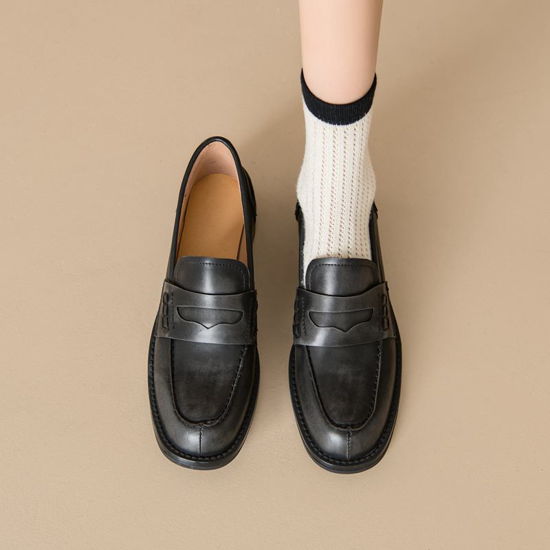 Krazing Pot Туфли-лодочки из натуральной кожи с круглым носком на низком каблуке, женские туфли-оксфорды без застежек, винтажные туфли-лодочки