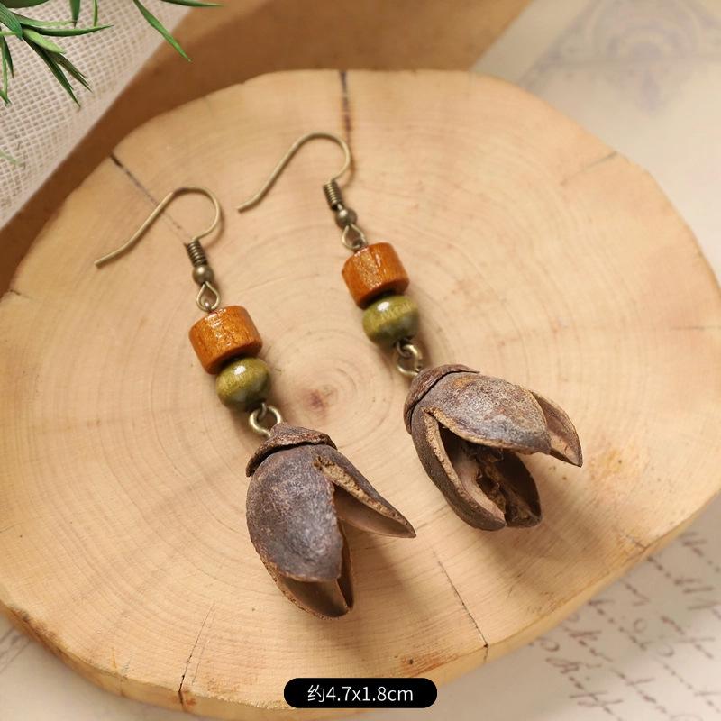 Оригинальные серьги Mori Plant Fruit, натуральные желуди, ручная работа, ретро-женские длинные серьги, этнический стиль, литературная и традиционная китайская медицина