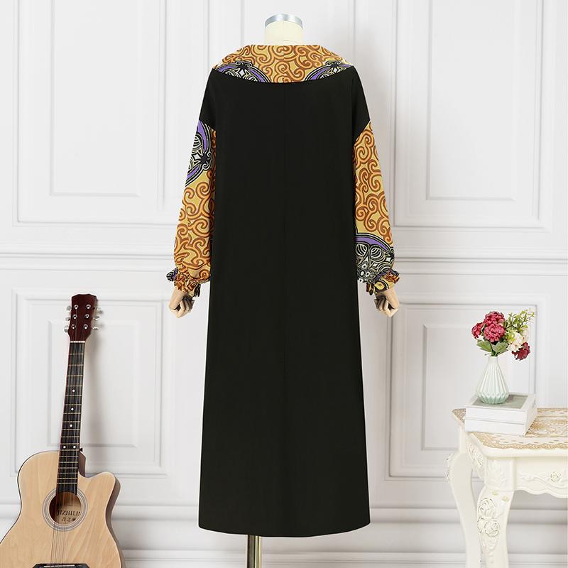 Женские платья большого размера с длинным рукавом и принтом на лацканах