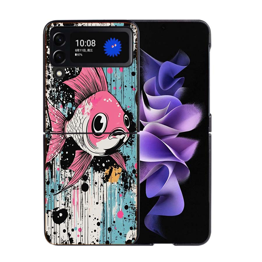 Pop Art Drawing Ideas Fish Phone Case For Samsung Z Flip 7 6 5G Galaxy Z Flip4 Z Flip5 Z Flip3 Coque Black Hard PC Shell Protect