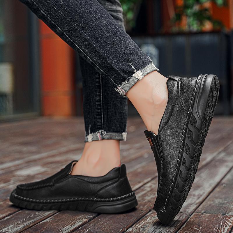 Мужские мягкие кожаные лоферы для улицы, винтажная классическая обувь для лодки и вождения, высокое качество, нескользящая плоская подошва, мужская повседневная обувь