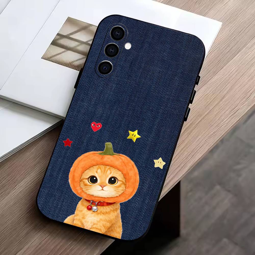 D-Cute cat Phone Case For Samsung Galaxy A73,A72,A71,A70,A53,A52,A51,Others Soft Black Cover