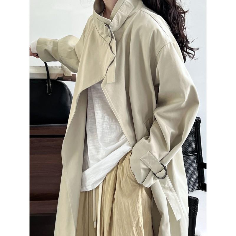LUXI Design Womens Mid-length Overcoat British Minimalist Style Cotton Trench Coat